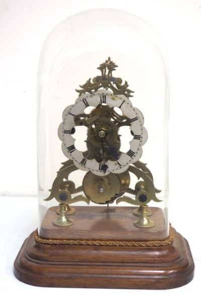 Vintage English Fusee Skeleton Clock 8-Day Fusee Timepiece Mantel Clock All Under Dome