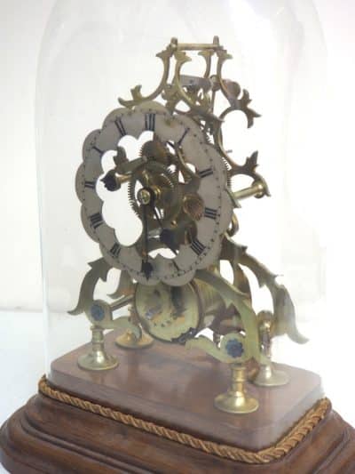 Vintage English Fusee Skeleton Clock 8-Day Fusee Timepiece Mantel Clock All Under Dome fusee Antique Clocks 14