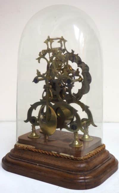 Vintage English Fusee Skeleton Clock 8-Day Fusee Timepiece Mantel Clock All Under Dome - Image 9