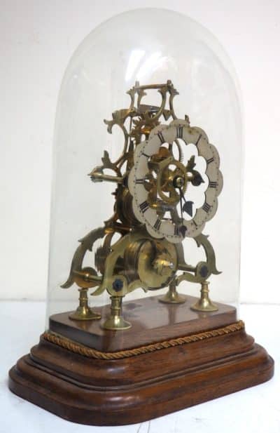 Vintage English Fusee Skeleton Clock 8-Day Fusee Timepiece Mantel Clock All Under Dome fusee Antique Clocks 9