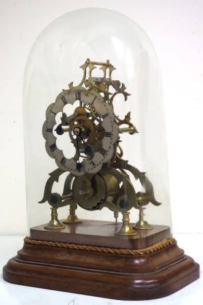 Vintage English Fusee Skeleton Clock 8-Day Fusee Timepiece Mantel Clock All Under Dome fusee Antique Clocks 7