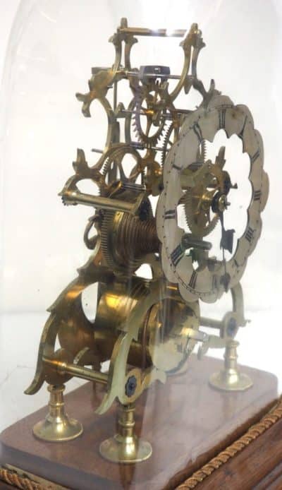 Vintage English Fusee Skeleton Clock 8-Day Fusee Timepiece Mantel Clock All Under Dome - Image 3
