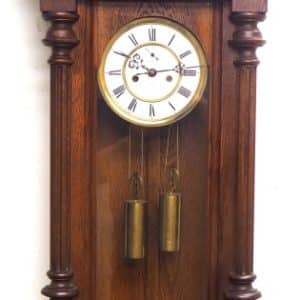 Rare Impressive Antique Oak Cased 8-Day Twin Weight Striking Vienna Regulator Wall Clock by Gustav Becker clocks Antique Clocks