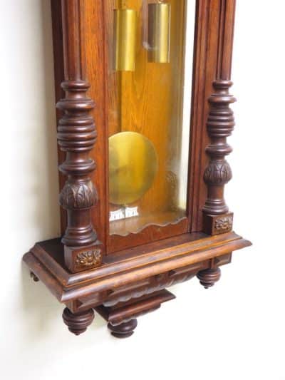 Rare Impressive Antique Oak Cased 8-Day Twin Weight Striking Vienna Regulator Wall Clock by Gustav Becker - Image 11