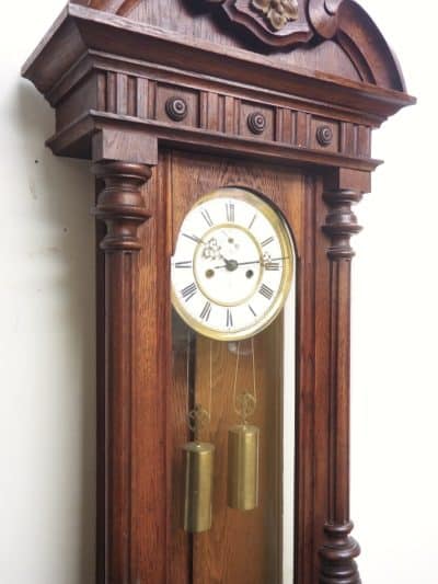 Rare Impressive Antique Oak Cased 8-Day Twin Weight Striking Vienna Regulator Wall Clock by Gustav Becker clocks Antique Clocks 12