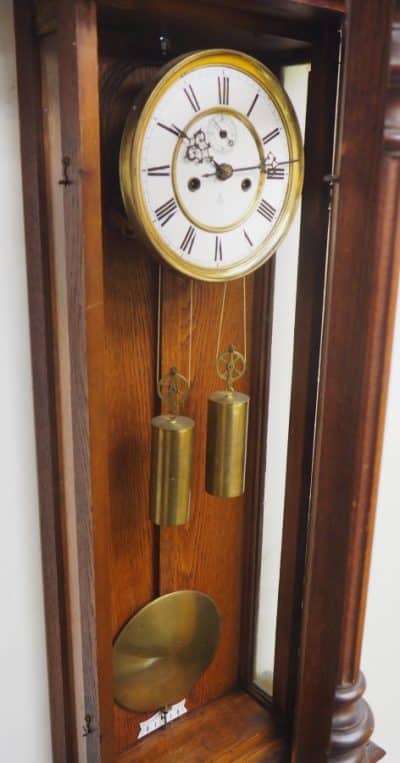 Rare Impressive Antique Oak Cased 8-Day Twin Weight Striking Vienna Regulator Wall Clock by Gustav Becker clocks Antique Clocks 9