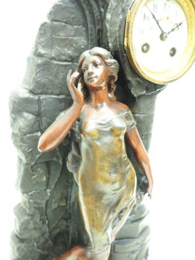 Incredible Art Nouveau Figural Mantel Clock Set 8 Day Striking mantle Clock art nouveau Antique Clocks 11