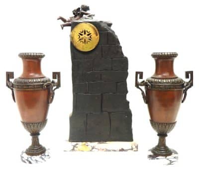 Incredible Art Nouveau Figural Mantel Clock Set 8 Day Striking mantle Clock art nouveau Antique Clocks 7