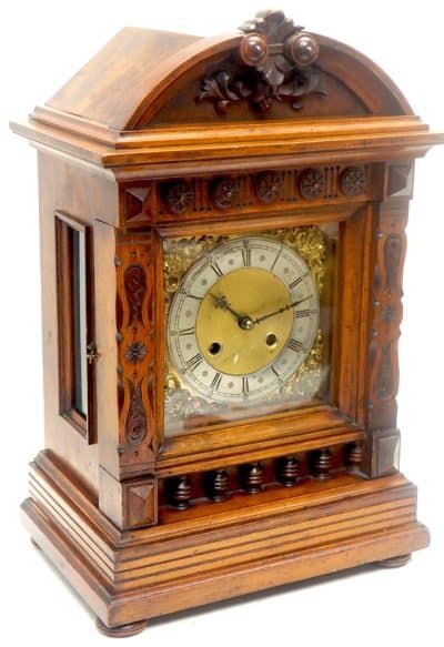 Walnut German Bracket Clock – 8-Day Striking Mantle Clock Circa 1890 Antique Clocks 5