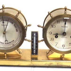Waterbury Bulkhead Ships Barometer & Bulk head Clock – Aneroid barometer Bulk Head Clock Set Bulkhead clock Antique Clocks