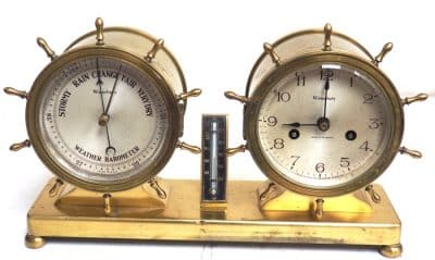 Waterbury Bulkhead Ships Barometer & Bulk head Clock – Aneroid barometer Bulk Head Clock Set Bulkhead clock Antique Clocks 3