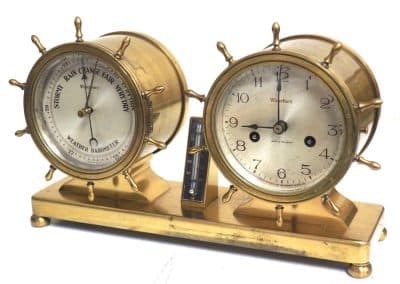 Waterbury Bulkhead Ships Barometer & Bulk head Clock – Aneroid barometer Bulk Head Clock Set Bulkhead clock Antique Clocks 4