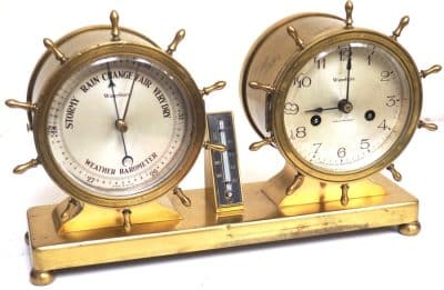 Waterbury Bulkhead Ships Barometer & Bulk head Clock – Aneroid barometer Bulk Head Clock Set Bulkhead clock Antique Clocks 10