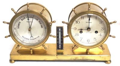 Waterbury Bulkhead Ships Barometer & Bulk head Clock – Aneroid barometer Bulk Head Clock Set Bulkhead clock Antique Clocks 9