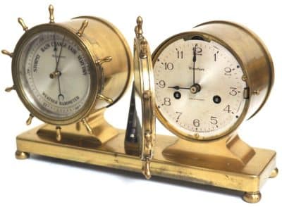 Waterbury Bulkhead Ships Barometer & Bulk head Clock – Aneroid barometer Bulk Head Clock Set Bulkhead clock Antique Clocks 8