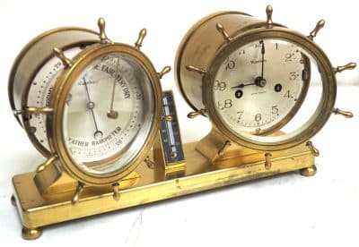 Waterbury Bulkhead Ships Barometer & Bulk head Clock – Aneroid barometer Bulk Head Clock Set Bulkhead clock Antique Clocks 7