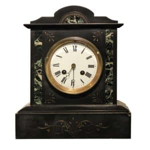 A Small Slate & Marble Mantel Clock Antique Clocks