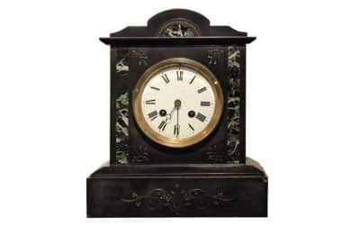 A Small Slate & Marble Mantel Clock Antique Clocks 3