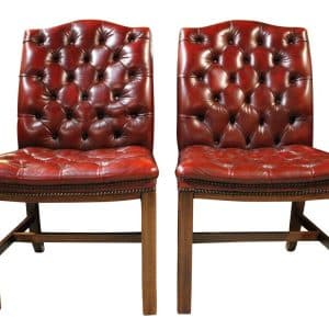 Pair of Burgundy Leather Gainsborough Style Chairs Antique Chairs