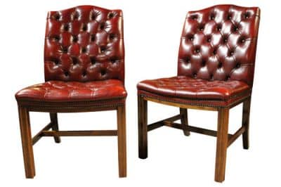 Pair of Burgundy Leather Gainsborough Style Chairs Antique Chairs 4