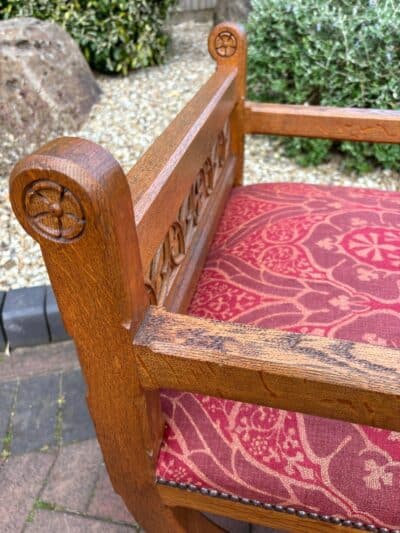 Gothic Revival Oak Hall Seat gothic revival Antique Chairs 7