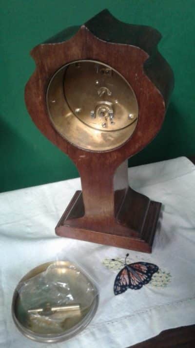 Edwardian inlaid mahogany tulip mantle clock - Image 5