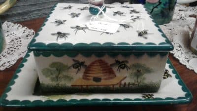 SOLD Scottish Pottery Wemyss beehive cheese dish on stand