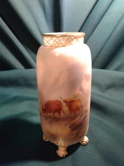 SOLD Worcester tube vase Highland cattle, Harry Stinton