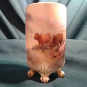 Worcester vase Highland cattle by, Harry Stinton Antiques Scotland Antique Ceramics