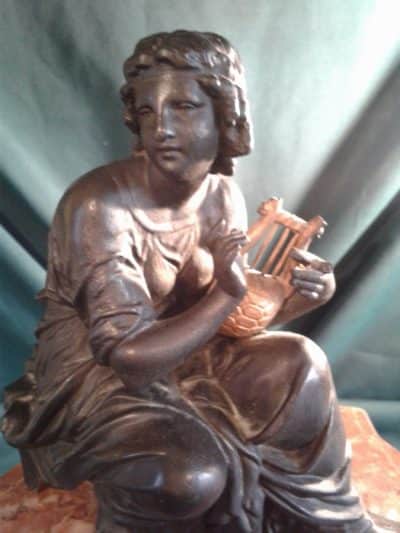 French Art Nouveau rouge marble mantle clock - Image 3