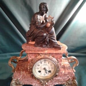 French Art Nouveau rouge marble mantle clock Antique clocks Glasgow Antique Clocks