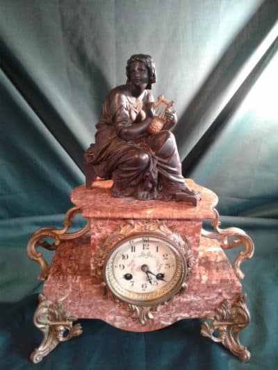 French Art Nouveau rouge marble mantle clock