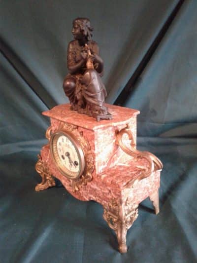 French Art Nouveau rouge marble mantle clock - Image 4