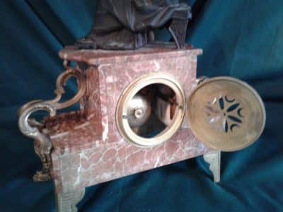 French Art Nouveau rouge marble mantle clock - Image 5