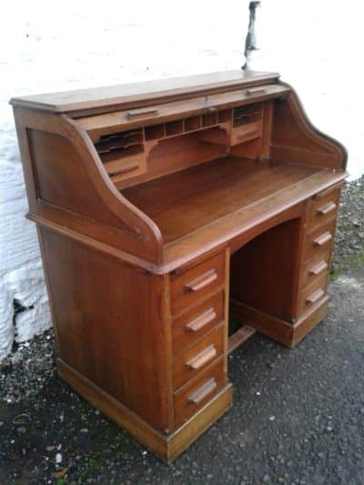 SOLD Lebus Edwardian Oak Roll Top Desk - Image 2