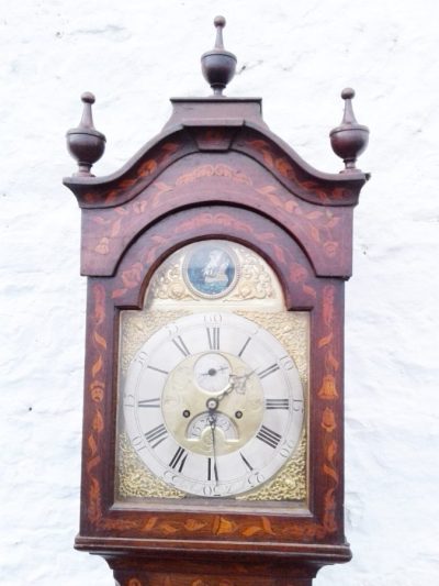 SOLD 18th c Marquetry Automaton longcase clock.