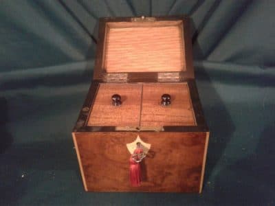 Georgian burr walnut inlaid tea caddy - Image 2