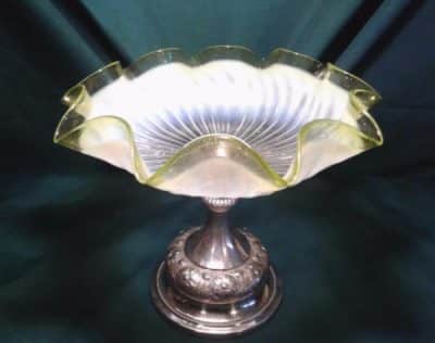 Vaseline glass and plated comport