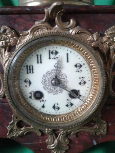 Art Nouveau rouge marble statue mantle clock - Image 4