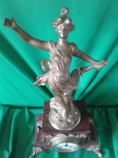 Art Nouveau rouge marble statue mantle clock Antiques Scotland Antique Clocks 5