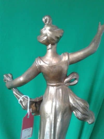 Art Nouveau rouge marble statue mantle clock - Image 8