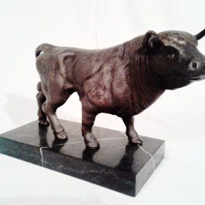Early 20th century Bronze Long horn bull on a marble plinth. Antiques Scotland Antique Art