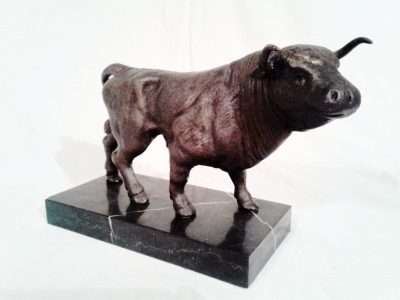 Early 20th century Bronze Long horn bull on a marble plinth. Antiques Scotland Antique Art 3