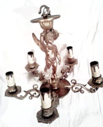 SOLD Early 20th century French gilt cherub five point chandelier