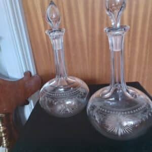 PAIR OF BULBOUS WINE DECANTERS. 29cm in height Antique Collectibles