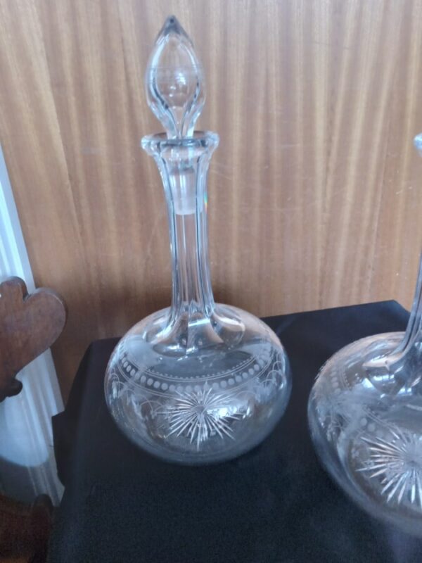 PAIR OF BULBOUS WINE DECANTERS. 29cm in height - Image 3