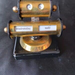 AN UNUSUAL PERPETUAL CALENDAR 2 TIER in BRASS on SLATE BASE. Antique Collectibles