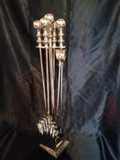 A VICTORIAN (1880's) SOLID BRASS COMPANION SET.  FIRESIDE DECOR.