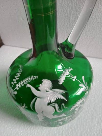GREEN GLASS DECANTER 28cm tall (incl. Stopper) MARY GREGORY STYLE. Antique Glassware 5