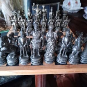A LARGE and HEAVY CAST ITALIAN CHESS SET.  Roman Style.( see description) Antique Collectibles